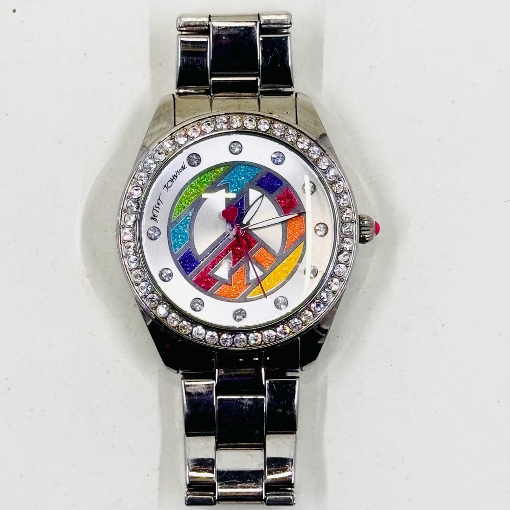 Betsey Johnson Vintage Rainbow Peace Sign Pride Watch Excellent Condition